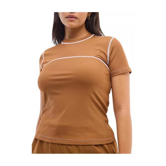 Halfdays Tops - $65 Halfdays Womens Mollie Performance Short Sleeve T-Shirt Brown Stretch Size S